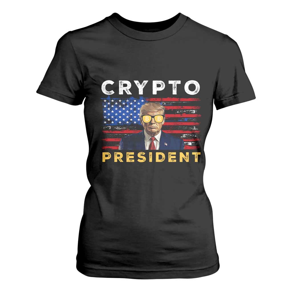 Trump Crypto T Shirt For Women Trump Crypto President Funny MAGA Bitcoin American Flag TS02 Black Print Your Wear