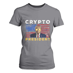 Trump Crypto T Shirt For Women Trump Crypto President Funny MAGA Bitcoin American Flag TS02 Charcoal Print Your Wear