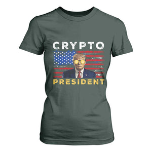 Trump Crypto T Shirt For Women Trump Crypto President Funny MAGA Bitcoin American Flag TS02 Dark Forest Green Print Your Wear