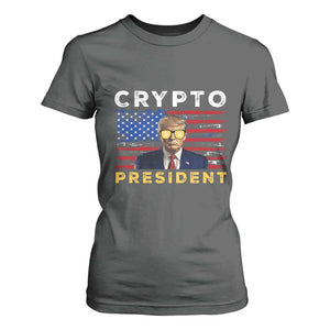 Trump Crypto T Shirt For Women Trump Crypto President Funny MAGA Bitcoin American Flag TS02 Dark Heather Print Your Wear