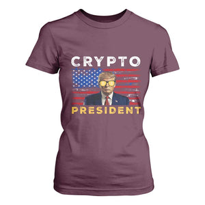 Trump Crypto T Shirt For Women Trump Crypto President Funny MAGA Bitcoin American Flag TS02 Maroon Print Your Wear