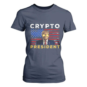 Trump Crypto T Shirt For Women Trump Crypto President Funny MAGA Bitcoin American Flag TS02 Navy Print Your Wear