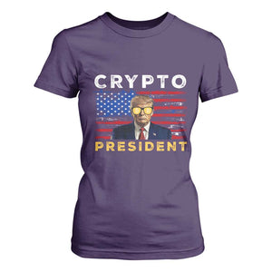 Trump Crypto T Shirt For Women Trump Crypto President Funny MAGA Bitcoin American Flag TS02 Purple Print Your Wear