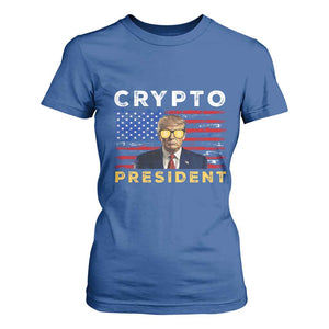 Trump Crypto T Shirt For Women Trump Crypto President Funny MAGA Bitcoin American Flag TS02 Royal Blue Print Your Wear