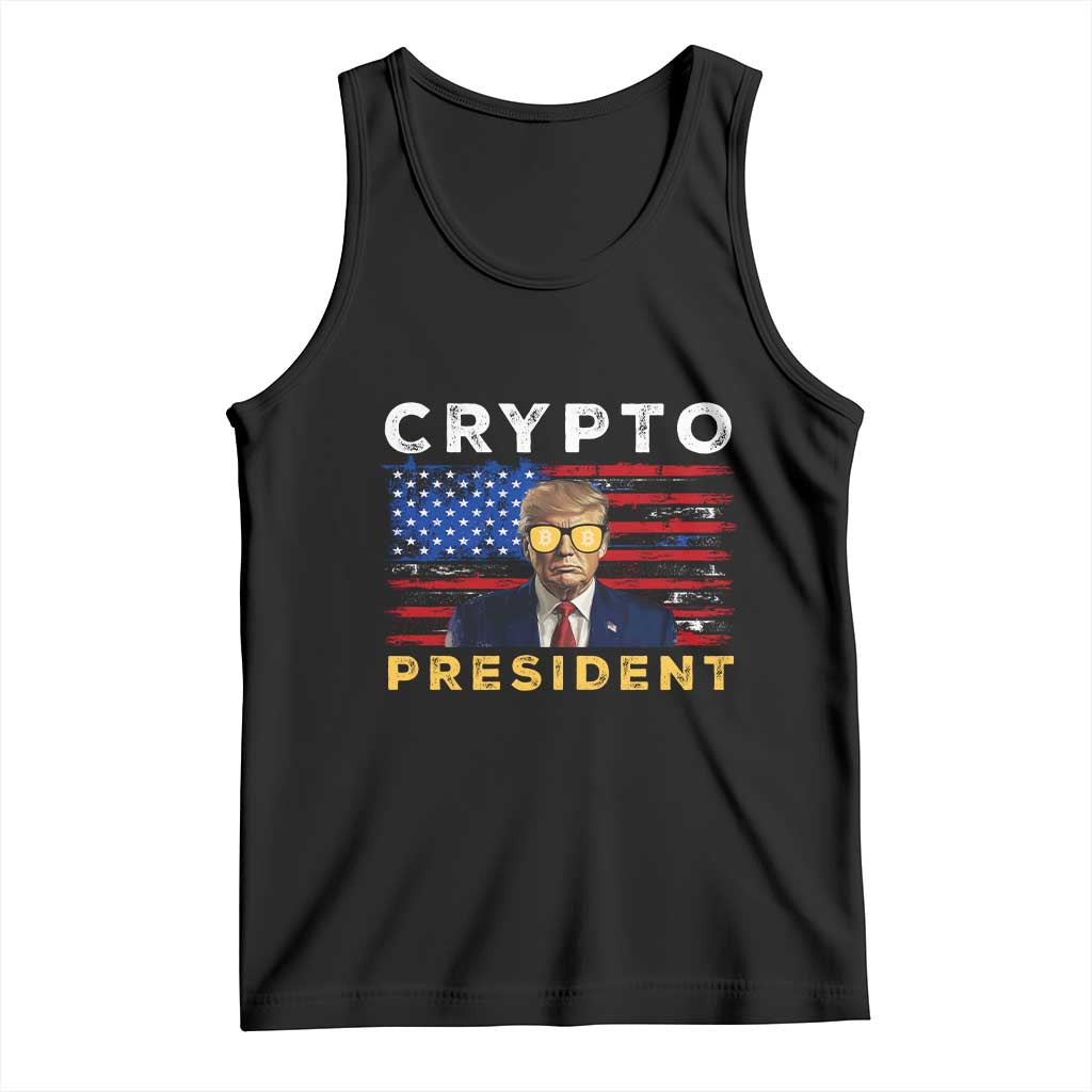 Trump Crypto Tank Top Trump Crypto President Funny MAGA Bitcoin American Flag TS02 Black Print Your Wear