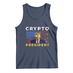Trump Crypto Tank Top Trump Crypto President Funny MAGA Bitcoin American Flag TS02 Navy Print Your Wear