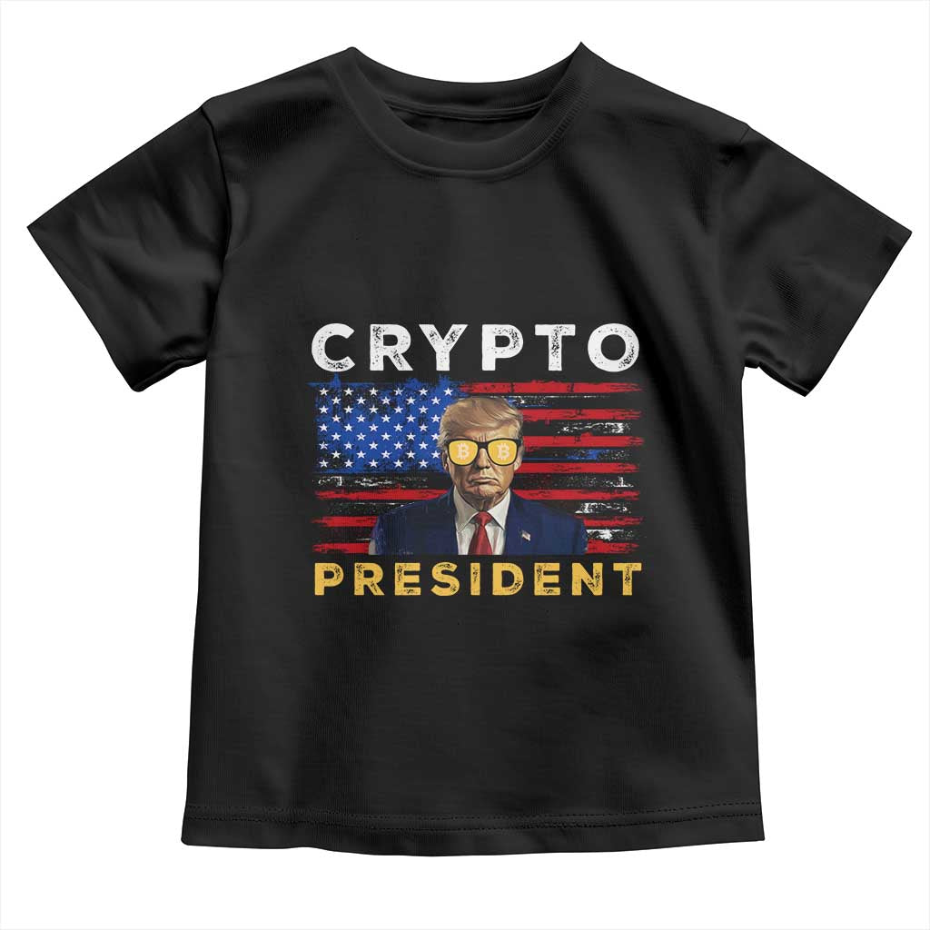 Trump Crypto Toddler T Shirt Trump Crypto President Funny MAGA Bitcoin American Flag TS02 Black Print Your Wear