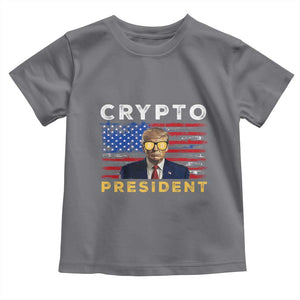 Trump Crypto Toddler T Shirt Trump Crypto President Funny MAGA Bitcoin American Flag TS02 Charcoal Print Your Wear