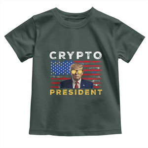 Trump Crypto Toddler T Shirt Trump Crypto President Funny MAGA Bitcoin American Flag TS02 Dark Forest Green Print Your Wear