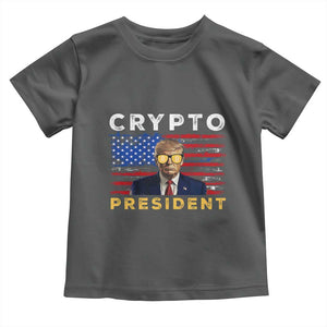 Trump Crypto Toddler T Shirt Trump Crypto President Funny MAGA Bitcoin American Flag TS02 Dark Heather Print Your Wear