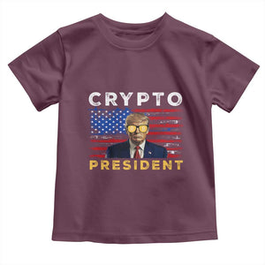 Trump Crypto Toddler T Shirt Trump Crypto President Funny MAGA Bitcoin American Flag TS02 Maroon Print Your Wear
