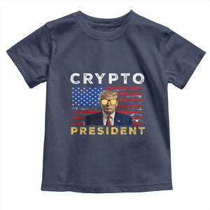 Trump Crypto Toddler T Shirt Trump Crypto President Funny MAGA Bitcoin American Flag TS02 Navy Print Your Wear