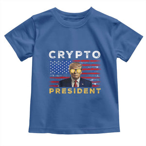Trump Crypto Toddler T Shirt Trump Crypto President Funny MAGA Bitcoin American Flag TS02 Royal Blue Print Your Wear