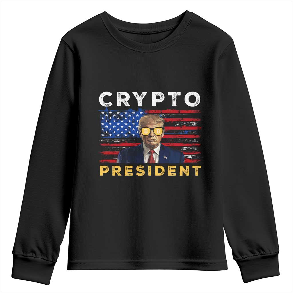 Trump Crypto Youth Sweatshirt Trump Crypto President Funny MAGA Bitcoin American Flag TS02 Black Print Your Wear