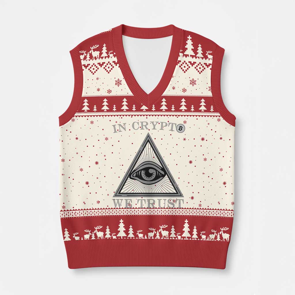 Funny Crypto V-Neck Knit Sweater Vest In Crypto We Trust Bitcoin Cryptocurrency TS02 Beige Red Print Your Wear
