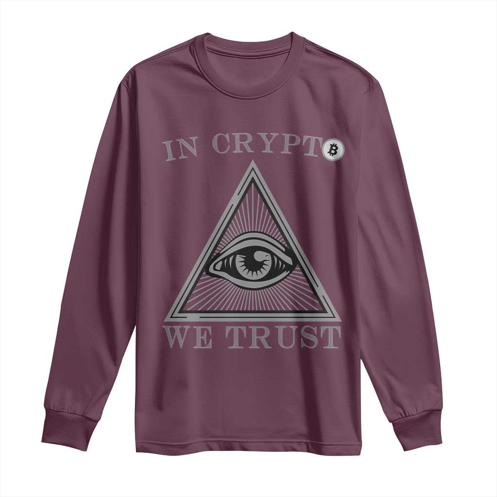 Funny Crypto Long Sleeve Shirt In Crypto We Trust Bitcoin Cryptocurrency TS02 Maroon Print Your Wear