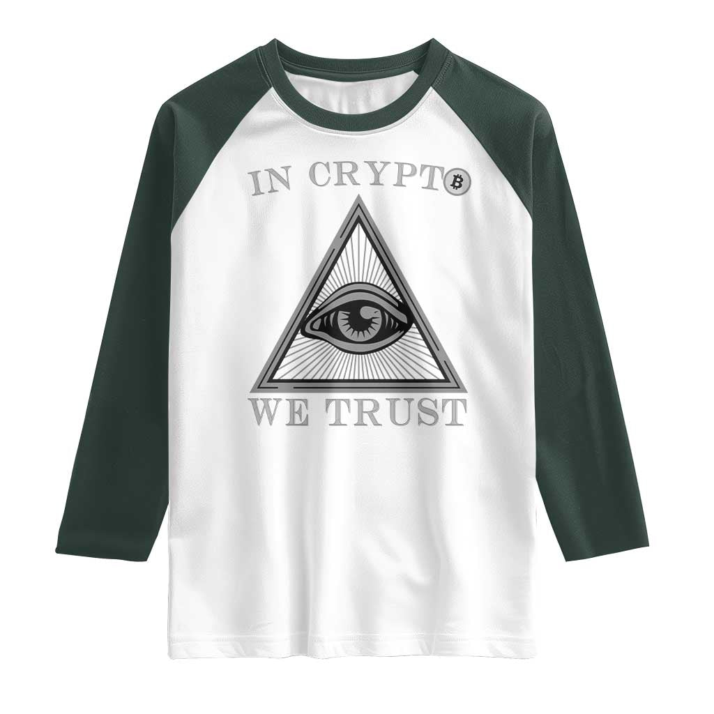 Funny Crypto Raglan Shirt In Crypto We Trust Bitcoin Cryptocurrency TS02 White Dark Forest Green Print Your Wear