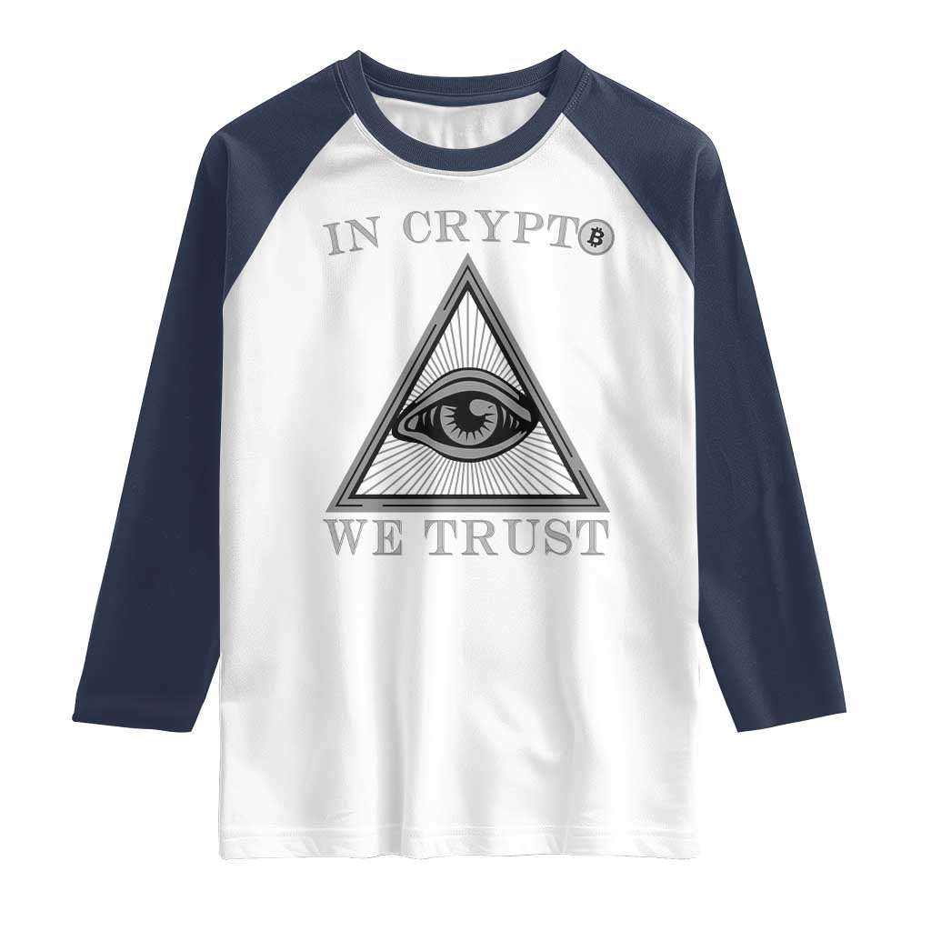 Funny Crypto Raglan Shirt In Crypto We Trust Bitcoin Cryptocurrency TS02 White Navy Print Your Wear