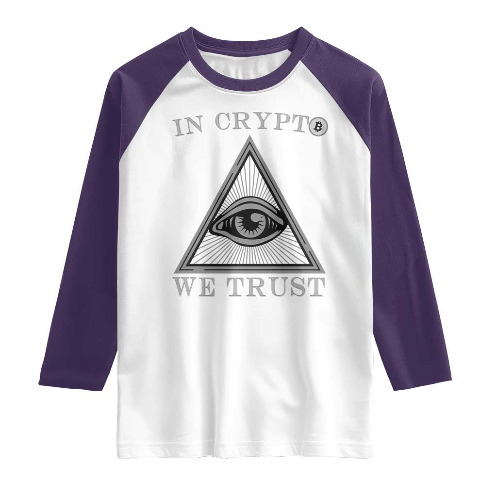 Funny Crypto Raglan Shirt In Crypto We Trust Bitcoin Cryptocurrency TS02 White Purple Print Your Wear