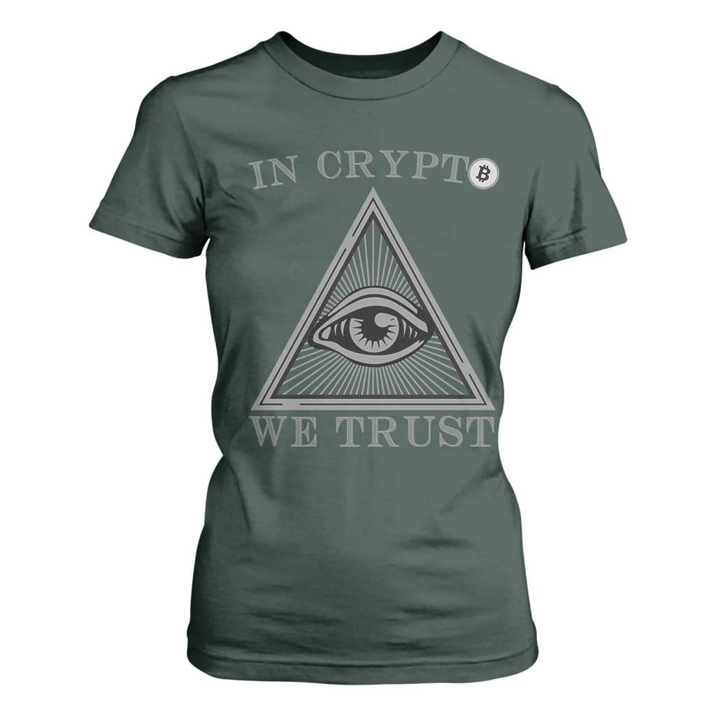 Funny Crypto T Shirt For Women In Crypto We Trust Bitcoin Cryptocurrency TS02 Dark Forest Green Print Your Wear