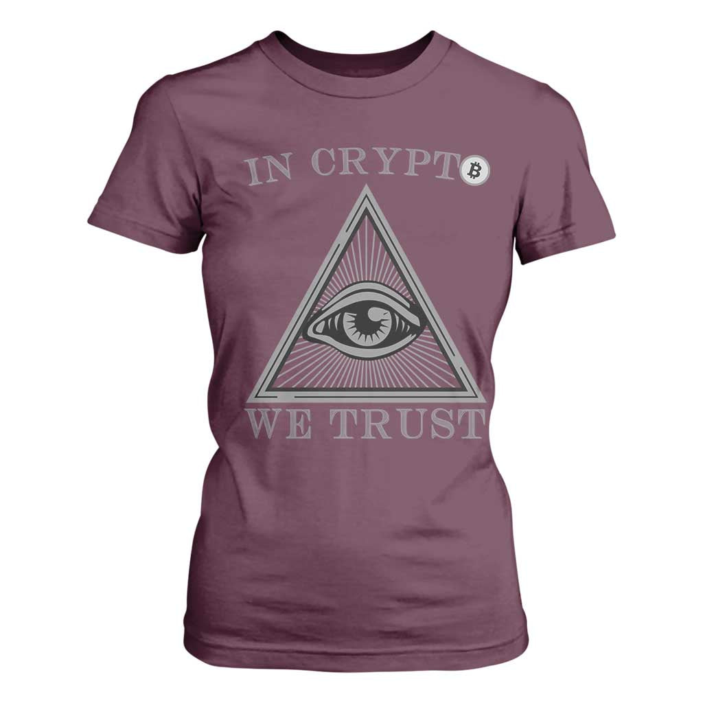 Funny Crypto T Shirt For Women In Crypto We Trust Bitcoin Cryptocurrency TS02 Maroon Print Your Wear