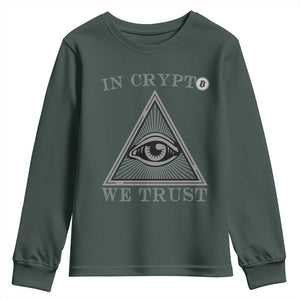 Funny Crypto Youth Sweatshirt In Crypto We Trust Bitcoin Cryptocurrency TS02 Dark Forest Green Print Your Wear