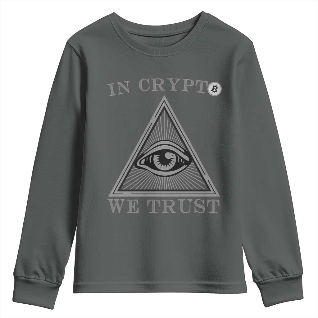 Funny Crypto Youth Sweatshirt In Crypto We Trust Bitcoin Cryptocurrency TS02 Dark Heather Print Your Wear