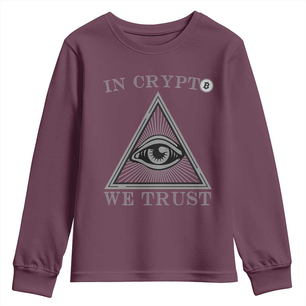 Funny Crypto Youth Sweatshirt In Crypto We Trust Bitcoin Cryptocurrency TS02 Maroon Print Your Wear