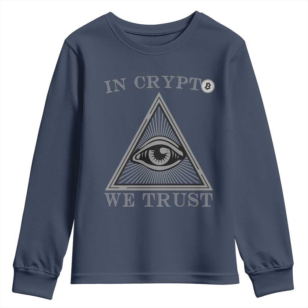 Funny Crypto Youth Sweatshirt In Crypto We Trust Bitcoin Cryptocurrency TS02 Navy Print Your Wear