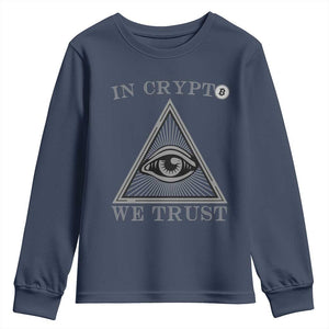 Funny Crypto Youth Sweatshirt In Crypto We Trust Bitcoin Cryptocurrency TS02 Navy Print Your Wear