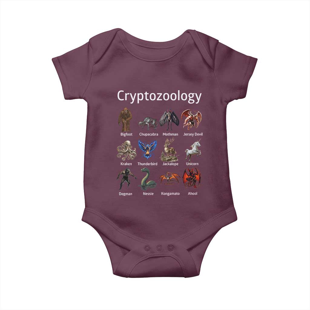 Cryptid Creatures Baby Onesie Cryptozoology Fantasy Mythical Monsters TS02 Maroon Print Your Wear