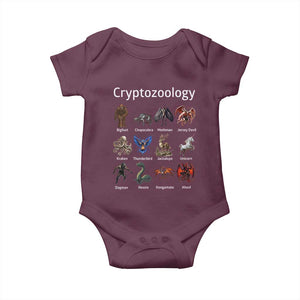 Cryptid Creatures Baby Onesie Cryptozoology Fantasy Mythical Monsters TS02 Maroon Print Your Wear
