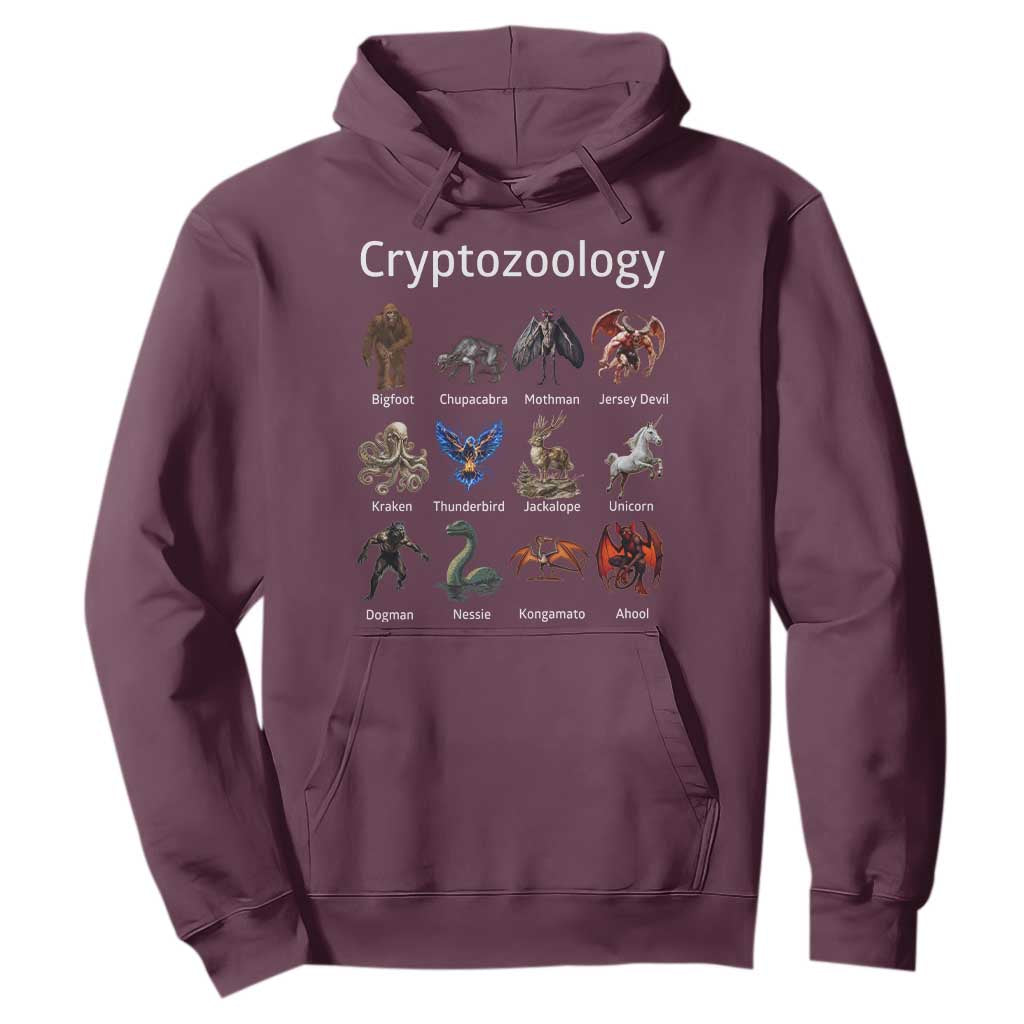 Cryptid Creatures Hoodie Cryptozoology Fantasy Mythical Monsters TS02 Maroon Print Your Wear