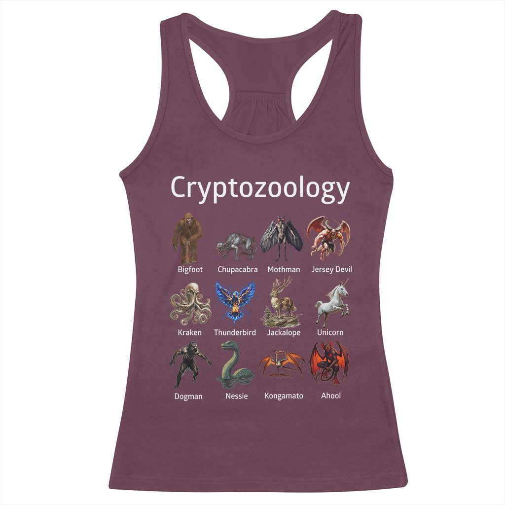 Cryptid Creatures Racerback Tank Top Cryptozoology Fantasy Mythical Monsters TS02 Maroon Print Your Wear