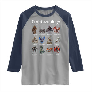 Cryptid Creatures Raglan Shirt Cryptozoology Fantasy Mythical Monsters TS02 Sport Gray Navy Print Your Wear