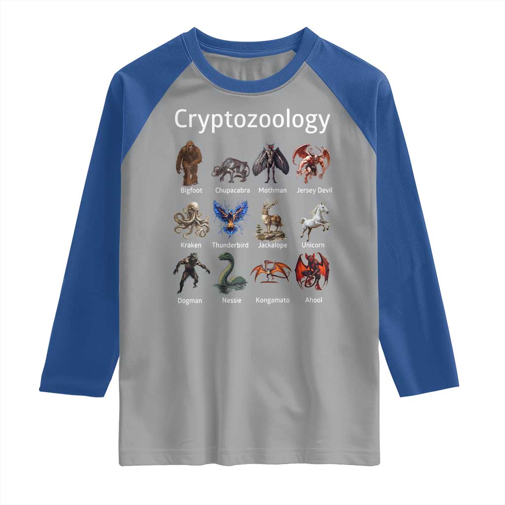 Cryptid Creatures Raglan Shirt Cryptozoology Fantasy Mythical Monsters TS02 Sport Gray Royal Print Your Wear