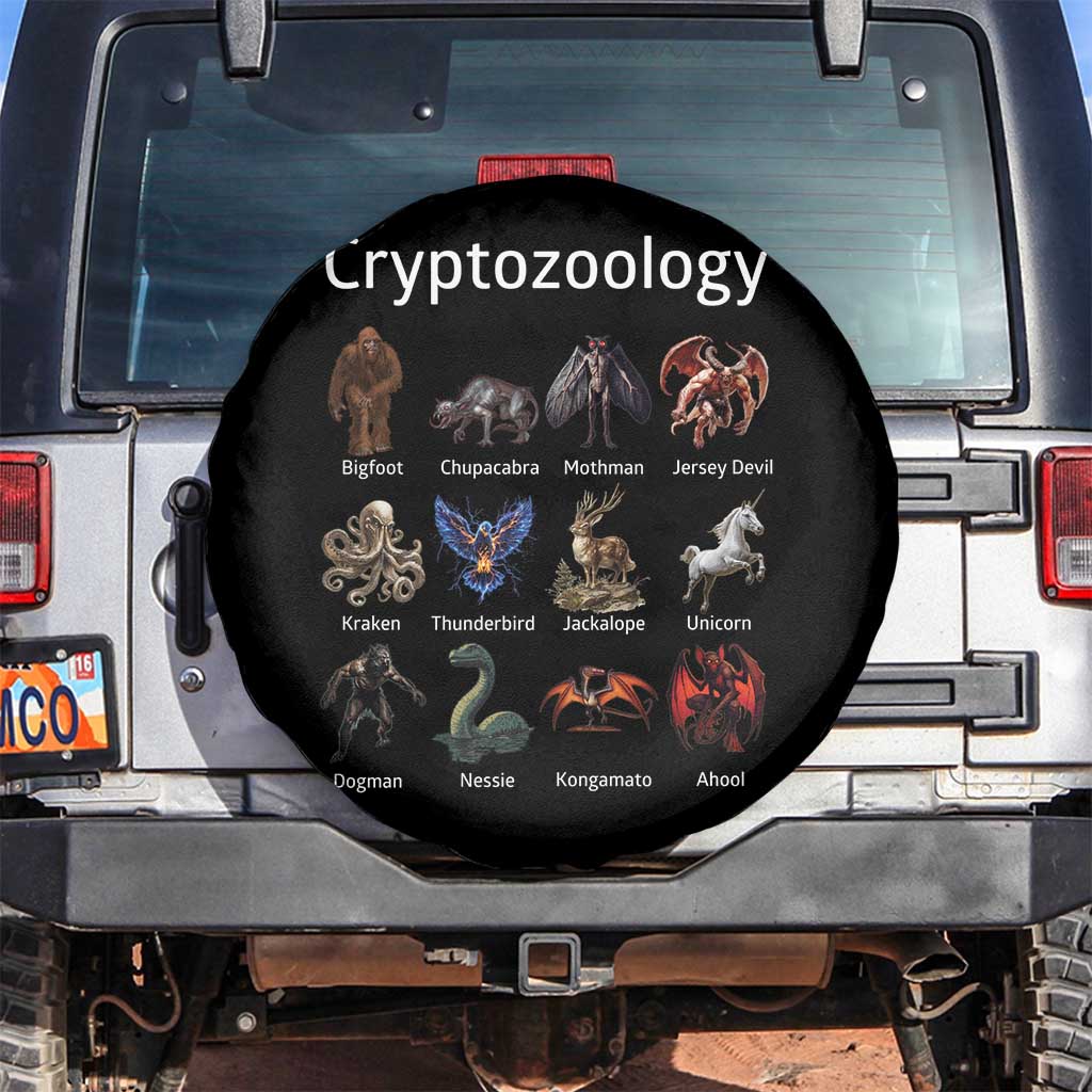 Cryptid Creatures Spare Tire Cover Cryptozoology Fantasy Mythical Monsters TS02 No hole Black Print Your Wear