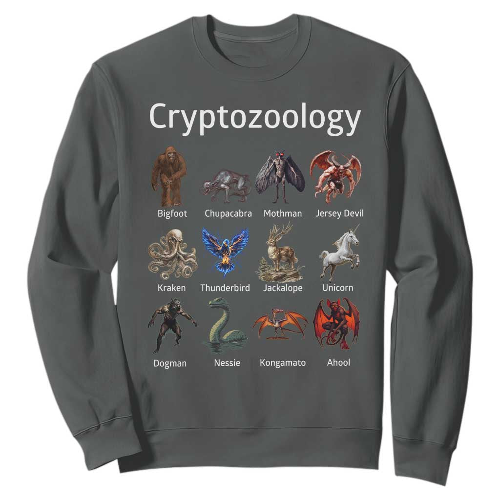 Cryptid Creatures Sweatshirt Cryptozoology Fantasy Mythical Monsters TS02 Dark Heather Print Your Wear