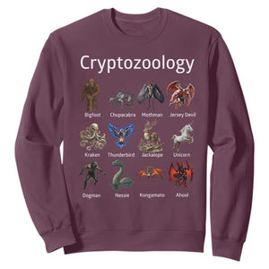 Cryptid Creatures Sweatshirt Cryptozoology Fantasy Mythical Monsters TS02 Maroon Print Your Wear