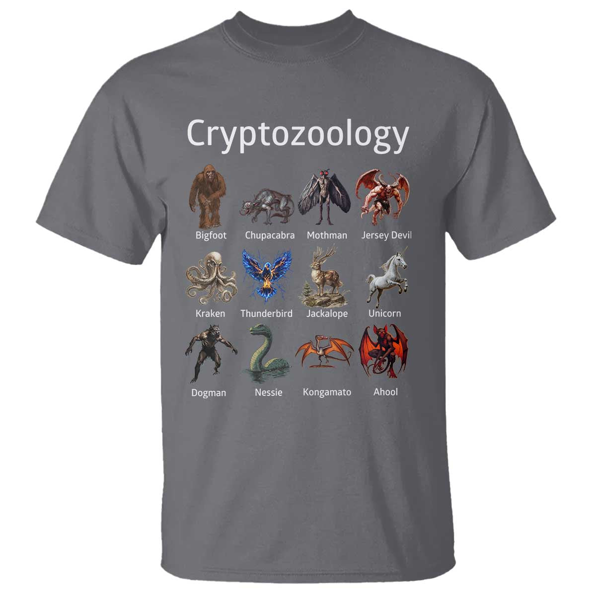 Cryptid Creatures T Shirt Cryptozoology Fantasy Mythical Monsters TS02 Charcoal Print Your Wear