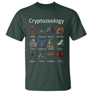 Cryptid Creatures T Shirt Cryptozoology Fantasy Mythical Monsters TS02 Dark Forest Green Print Your Wear