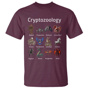 Cryptid Creatures T Shirt Cryptozoology Fantasy Mythical Monsters TS02 Maroon Print Your Wear