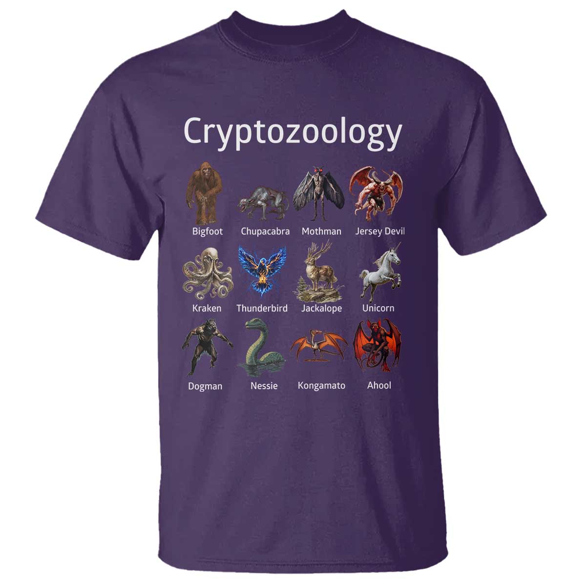 Cryptid Creatures T Shirt Cryptozoology Fantasy Mythical Monsters TS02 Purple Print Your Wear