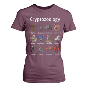 Cryptid Creatures T Shirt For Women Cryptozoology Fantasy Mythical Monsters TS02 Maroon Print Your Wear
