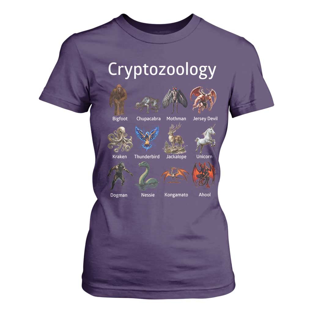 Cryptid Creatures T Shirt For Women Cryptozoology Fantasy Mythical Monsters TS02 Purple Print Your Wear