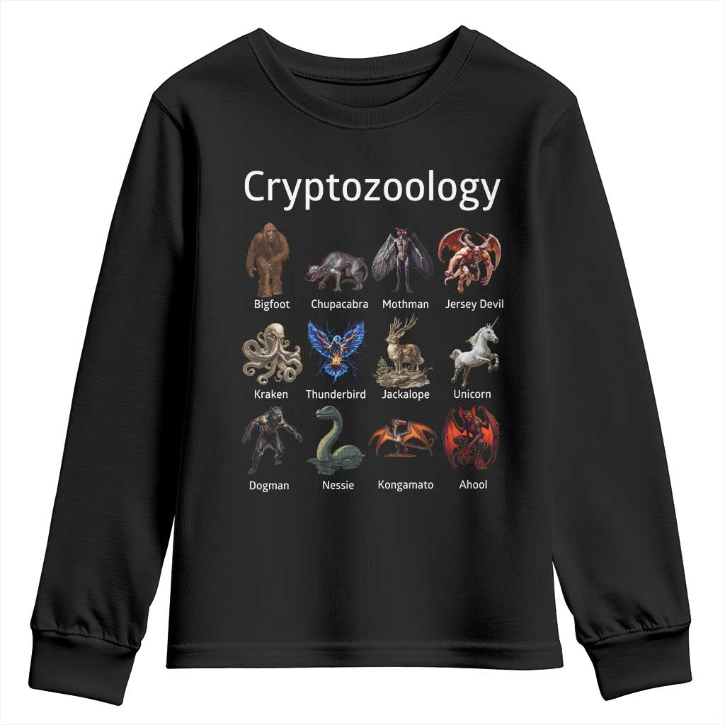 Cryptid Creatures Youth Sweatshirt Cryptozoology Fantasy Mythical Monsters TS02 Black Print Your Wear