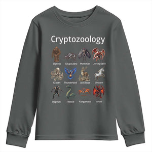 Cryptid Creatures Youth Sweatshirt Cryptozoology Fantasy Mythical Monsters TS02 Dark Heather Print Your Wear