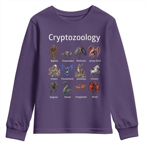 Cryptid Creatures Youth Sweatshirt Cryptozoology Fantasy Mythical Monsters TS02 Purple Print Your Wear