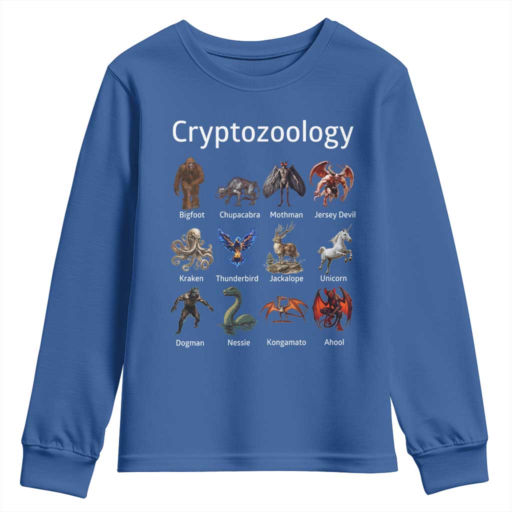 Cryptid Creatures Youth Sweatshirt Cryptozoology Fantasy Mythical Monsters TS02 Royal Blue Print Your Wear