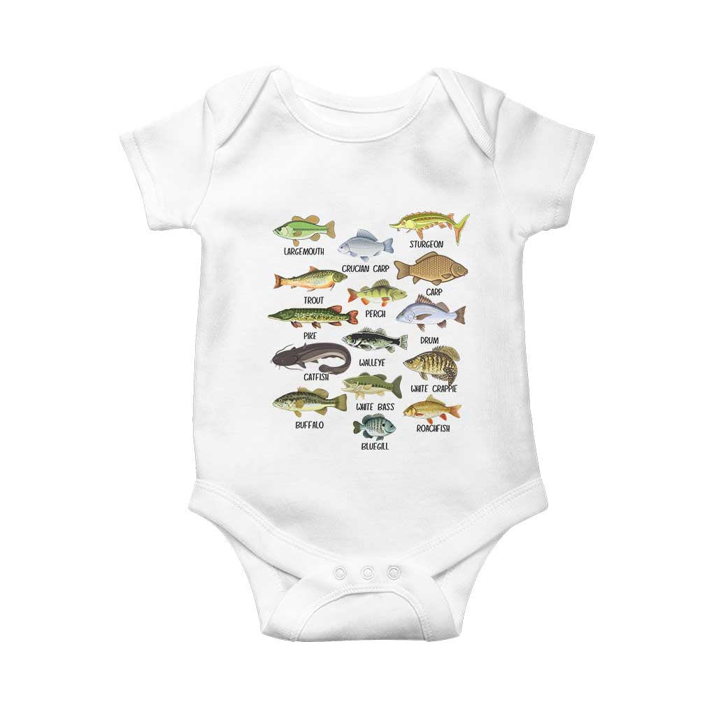 Freshwater Fish Species Baby Onesie Funny Fishing Types Fisherman Dad TS02 White Print Your Wear